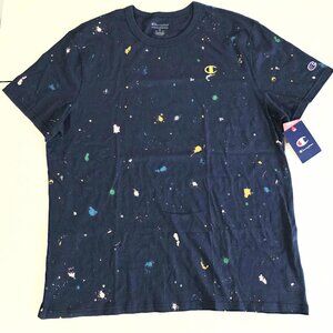 Champion Tee Shirt Mens Size XL Blue Paint Splatt Short Sleeve Crew Neck Tshirt